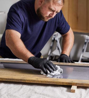 staining a cabinet door